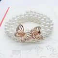 Elegant thin pearl waist chain belt with gold rhinestone butterfly buckle for dresses - Double Butterfly Gold