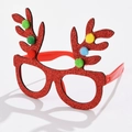 Lunettes de Noël cornes de renne rouge avec paillettes et décorations de pompons colorés - C03 Renne de Noël Boules Colorées