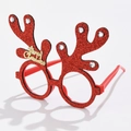 Détail de lunettes de Noël rouges avec bois de renne et lettrage doré Merry Christmas - C04 Renne Rouge Monture Ronde