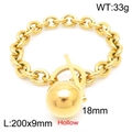 Golden OT buckle steel chain bracelet with large hollow ball pendant and specs - Gold Bracelet