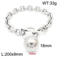 Silver steel link bracelet with 18mm hollow ball charm and OT toggle clasp, 200mm length - Silver Bracelet