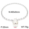Silver steel O-chain bracelet with large hollow sphere pendant and OT clasp details - Silver Necklace