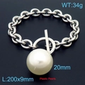 Bracciale a catena spessa in argento con un grande ciondolo a perla bianca da 20 mm - Bracciale Color Acciaio (KB163257-Z)