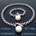 Set di gioielli in acciaio argento con perle finte da 20mm e chiusura a levetta a T - Collana e Bracciale Colore Acciaio (KS194075-Z)