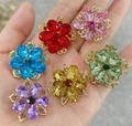 Set of six colorful crystal flower brooches in red, blue, and purple with gold settings - Six-Piece Set KC Gold Colorful Floral Brooch (KC Gold, Colorful 6-Pack Set)