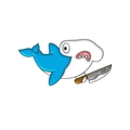 Funny cartoon hammerhead shark enamel pin with a blue chef knife design - Blue Hammerhead Shark with Knife (XZ7457)