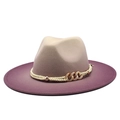 Beige-lila Farbverlauf Fedora-Hut mit Goldkette und gewebtem Seilband Dekoration - M (56-58cm) / Lila