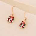 Detail of Christmas gift box earrings in red and green enamel with golden ear hooks - Christmas Gift Box