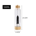 Single layer glass bottle with bamboo lid and black crystal pillar 550ml dimensions details - Obsidian