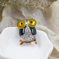 Exquisite owl brooch with black gradient enamel and sparkling rhinestones on branch - DY13-Owl