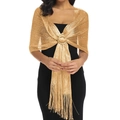 Scialle dorato con paillettes, frange e fibbia rotonda per abiti da sposa e da sera - 190cm / Oro Con Anello (1#)