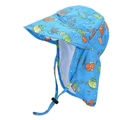 Blue kids sun hat featuring cartoon fish prints with neck protection flap and chin strap - 50cm (1-3 Years) / Sea Fish
