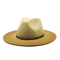 Chapeau fedora en feutre dégradé crème à jaune gingembre avec ruban tressé marron - M (56-58cm) / Jaune Gingembre