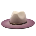 Gradient beige and purple wool fedora hat with studded woven band in a front view - M (56-58cm) / Purple