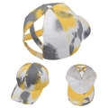 Detail view of tie-dye baseball cap with cross high ponytail hole and velcro closure - Yellow White Tie-Dye Criss-Cross Baseball Cap