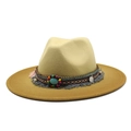 Ethnic style felt jazz fedora with gradient spray paint and bohemian beaded band - M (56-58cm) / Ginger Yellow