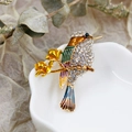Exquisite hummingbird brooch with colorful enamel wings and crystal inlay on branches - DY15-Hummingbird