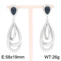 Orecchini a goccia argento con pietra nera e anelli intrecciati da 58x19mm - Orecchini Tonalità Argento (KE116367-GC)