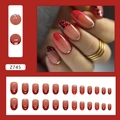 Uñas postizas French de leopardo rojo con brillo, set completo de 24 piezas modelo Z745 - 24 Piezas/Estilo Pegamento / Leopardo Francés (Z745)