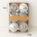 Set di 6 palline di Natale 8cm con linee geometriche argento e motivi a stella dorati - 8cm (Confezione da 6) / Serie Bianco Argento
