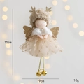 Angelo di Natale con gonna in rete, corna di renna e campanelli dorati, altezza 15 cm - Oro champagne