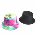 Detailed view of reversible cotton bucket hats in vibrant tie-dye and solid black finish - M (56-58cm) / Rose Red Green