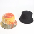 Double-sided bucket hat with colorful tie-dye graffiti and solid black cotton canvas design - M (56-58cm) / Yellow Orange Red