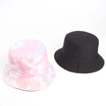 Close-up of pink tie-dye and plain black cotton bucket hats showing fine stitching detail - M (56-58cm) / Tiffany Blue