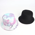 Pair of bucket hats featuring a colorful tie-dye pattern and a classic solid black finish. - M (56-58cm) / White Pink Blue