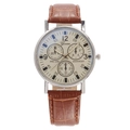 Orologio cronografo al quarzo da uomo con cinturino in pelle marrone e cassa in argento - Quadrante Bianco Luce Blu Cinturino Marrone