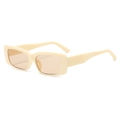 Retro-Rechteck-Sonnenbrille mit cremefarbenem Rahmen und hellbraunen Gläsern in Seitenansicht - Cremeweißer Rahmen / Teebraune Gläser