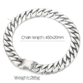 Men's heavy 450x20mm stainless steel Cuban chain necklace with unique bone clasp - Sandblasted (20mmx45cm)