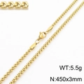 Collar de cadena de espiga en acero dorado con cierre de langosta, 450x3mm, peso 5,5g - 450*3mm / Dorado