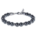 Detail of 8mm map stone beaded bracelet with gunmetal hematite beads and adjustable clasp - 8mm / Magnetic Stone Bracelet