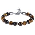 Macro shot of 8mm tiger eye beaded bracelet with stainless steel clasp and extender chain - 8mm / Tiger Eye Bracelet