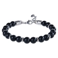 Detail of 8mm matte black beads with silver stainless steel spacer and lobster clasp - 8mm / Matte Stone Bracelet