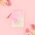 Mini A7 pluche notitieboekje in tie-dye macaron kleuren met metalen gesp en ketting - A7 Mini / Roze Multi