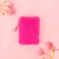 Mini A7 fuchsia pluche notitieboekje met zacht nepbont en zilveren metalen sleutelhanger - A7 Mini / Rozerood