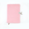 Pink plush A5 diary with metal lock and keys featuring soft faux fur texture - Pink