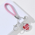 Rosa geflochtener Leder Schlüsselanhänger mit I LOVE YOU MOM Anhänger für Muttertag - Rosa - I LOVE YOU MOM