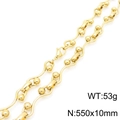 Hip hop ketting met in elkaar grijpende geometrische schakels in goud roestvrij staal - Gouden Golfketting-10mm Breed (KN288693-Z)