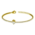 Pulsera corazón corona dorada con circonitas blancas en estilo de cadena de tenis fina - Dorado Blanco Circonita