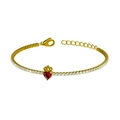 Pulsera de acero inoxidable dorado con circonitas blancas y corazón rojo con corona - Dorado Rojo Circonita