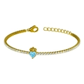 Pulsera tenis de acero dorado con piedras de circonita cúbica en forma de corazón azul claro - Dorado Azul Real Circonita
