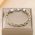 Detailed close-up of gold and silver rope chain bracelet with secure lobster clasp - Gold Silver Mixed Rope Chain Style (KB108583-K) / 215*8mm