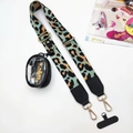Crossbody phone strap in leopard print with round coin purse and connector patch - Light Green Leopard 3-Piece Set - Gold Buckle