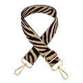 Detail of adjustable zebra print wide shoulder strap with polished gold metal hardware hooks - Style B Khaki