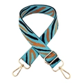 Detail of adjustable zebra pattern woven bag strap with blue orange colors and gold hooks - Style B Light Blue