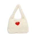 Sac à bandoulière en peluche blanche avec un motif de cœur rouge et texture douce - Blanc