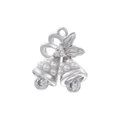Detail of silver Christmas bell pendant with pearls, crystals and holly leaf bow - White Gold Pearl Christmas Double Bell